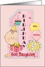 1st Birthday God Daughter, Balloons, pink, yellow, Big One card