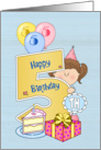 5th Birthday Girl, Balloons, Big 5 on Blue card