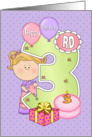 Girl 3rd Birthday, Balloons, Big 3 on Purple card