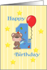 1st Birthday Bear, Yellow with stars and stripes card