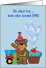 1st Birthday Bear, Cupcake and balloons card