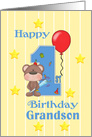 Grandson 1st Birthday Bear, Yellow with stars and stripes card