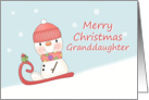 Granddaughter Merry Christmas, Snowgirl Sledding card