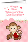 Granddaughter First Valentine’s Day, Monkey card