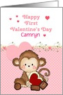 Personalized First Valentine’s Day, Monkey card