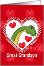 Great Grandson Valentine, Red with Dinosaur and Hearts card