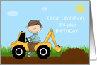 Great Grandson Birthday, Boy on Tractor with dirt card