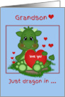 Grandson Dragon Holding Heart for on Valentine’s Day card