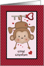 Great Grandson Valentine with Monkey hanging from a Key, red card