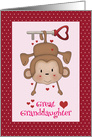 Great Granddaughter Valentine with Monkey hanging from a Key card