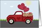 Great Granddaughter Truckload of Valentines, Red Truck, hearts card