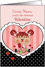 Sweetest Great Niece Valentine with Red, Pink, Black Stripes and Dots card