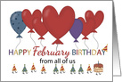 February Birthday with Heart Balloons card
