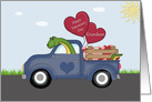 Grandson Dinosaur Truckload of Valentines, Blue Truck, hearts card