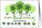 March Birthday with Green Balloons and Marching Hats card