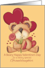 Valentine Bear and Hearts for Granddaughter Red Yellow Brown card