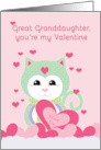 Great Granddaughter Valentine Heart Full of Love Kitten Hearts Pink card