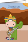 Grandson’s Valentine Cow Playing Guitar in Front of Cactus card