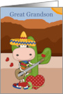 Great Grandson’s Valentine Cow Playing Guitar in Front of Cactus card