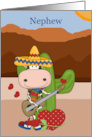 Nephew’s Valentine Cow Playing Guitar in Front of Cactus card