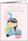 Granddaughter Birthday Girl in Blue with Wings Balloons and Cupcake card