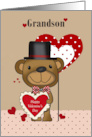 Grandson Valentine’s Day with Brown Bear Hearts Top Hat and Dots card