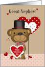 Great Nephew Valentine’s Day with Brown Bear Hearts Top Hat and Dots card