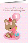 Granddaughter Birthday with Girl Bear and Cupcake and Balloon Pink card