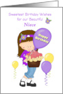 Niece Sweetest Birthday with Balloons Girl Purple and Yellow card