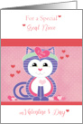 Great Niece for Valentines Day with Kitten and Hearts Pink Red card