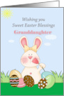 Granddaughter Easter With Bunny and Colored Eggs Pink Green Brown card