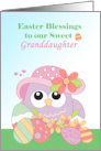 Granddaughter Easter with Owl Wearing Hat Colored Eggs Pink Green card