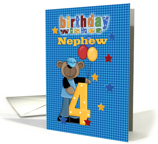 Nephew 4th Birthday, Stars and Bear card (1290502)
