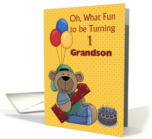Grandson 1st Birthday, Bear with Balloons card (1292270)