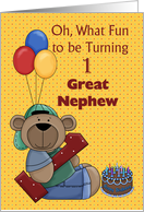 Great Nephew 1st Birthday, Bear with Balloons card