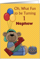 Nephew 1st Birthday, Bear with Balloons card