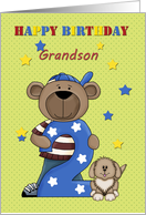 Grandson Birthday, bear and dog card