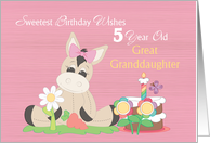 5 Year Old Sweetest Great Granddaughter Birthday, Donkey, Pink card