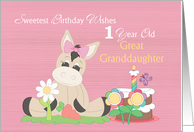1 Year Old Sweetest Great Granddaughter Birthday, Donkey, Pink card