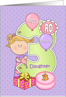 3rd Birthday Daughter, Balloons, Big 3 on Purple card