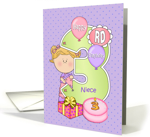 3rd Birthday Niece, Balloons, Big 3 on Purple card (1303498)