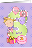 3rd Birthday Niece, Balloons, Big 3 on Purple card