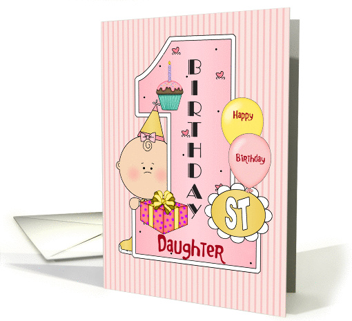 1st Birthday Daughter, Balloons, pink, yellow, Big One card (1304908)