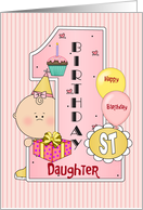 1st Birthday Daughter, Balloons, pink, yellow, Big One card