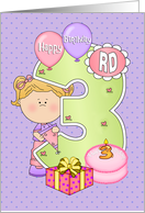 Girl 3rd Birthday, Balloons, Big 3 on Purple card