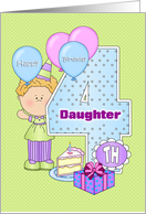 Daughter 4th Birthday, Balloons, Big 4 on Green card