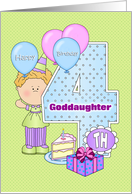 Goddaughter 4th Birthday, Balloons, Big 4 on Green card