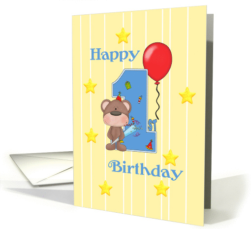 1st Birthday Bear, Yellow with stars and stripes card (1319286)