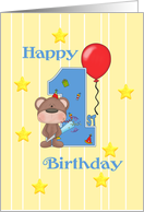 1st Birthday Bear, Yellow with stars and stripes card