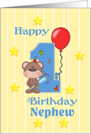 Nephew 1st Birthday Bear, Yellow with stars and stripes card